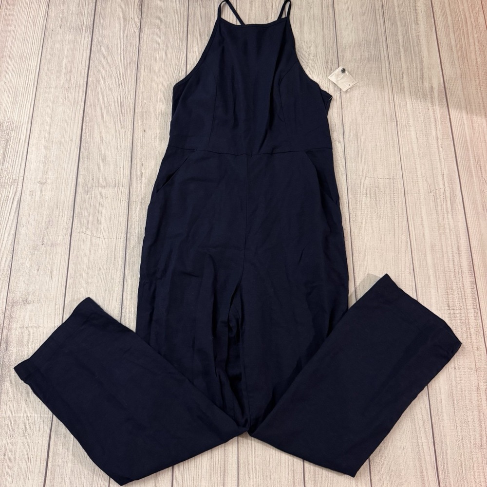 Urban Outfitters Hattie Navy High Neck Linen Jumpsuit Romper Sleeveless Size 6